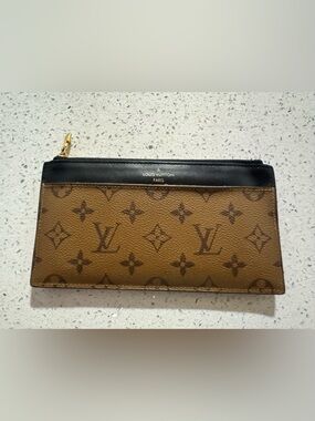Louis Vuitton Monogram Zip Pouch in Brown and Black with Gold Hardware